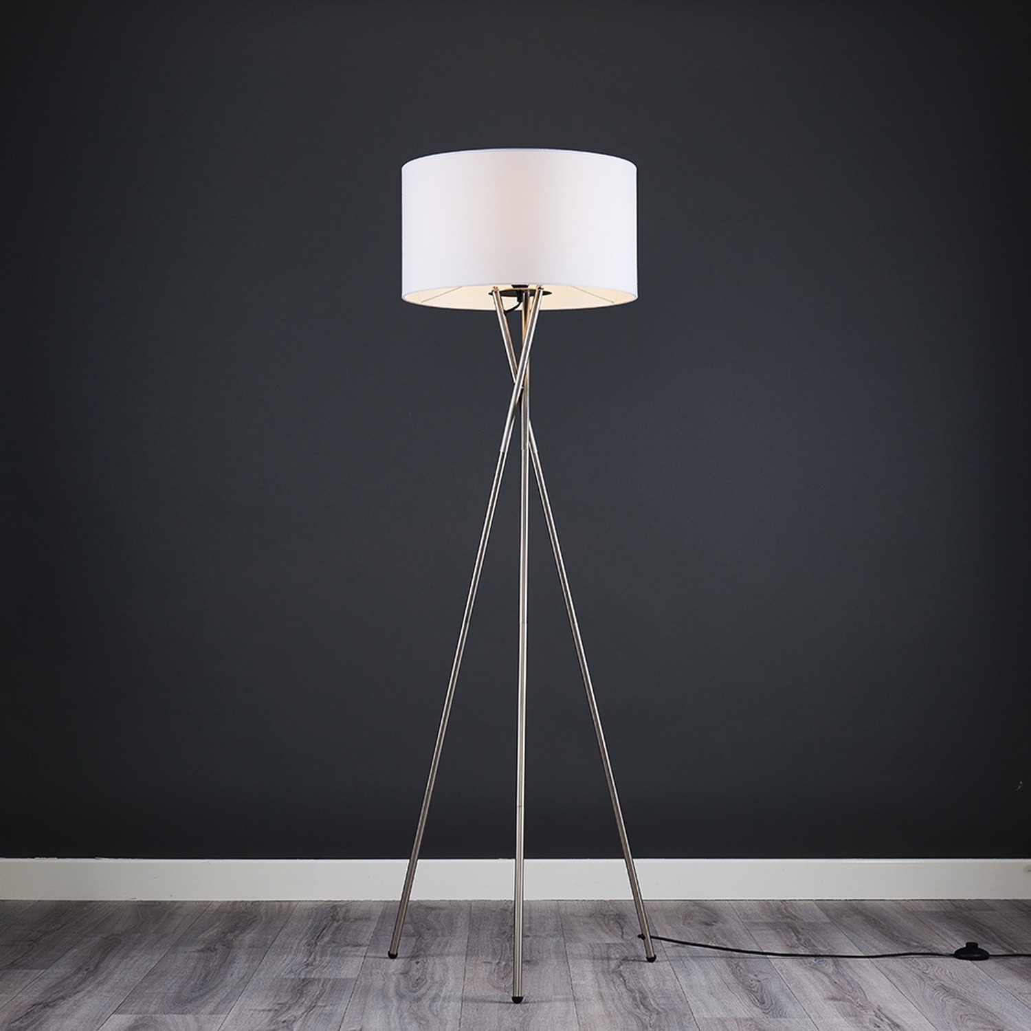 Image of Camden Brushed Chrome Tripod Floor Lamp&hellip;