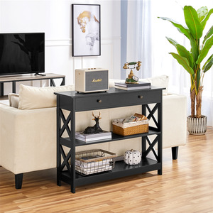 Black / 100cm Yaheetech Console Table with Drawer and Shelves shot 8857840