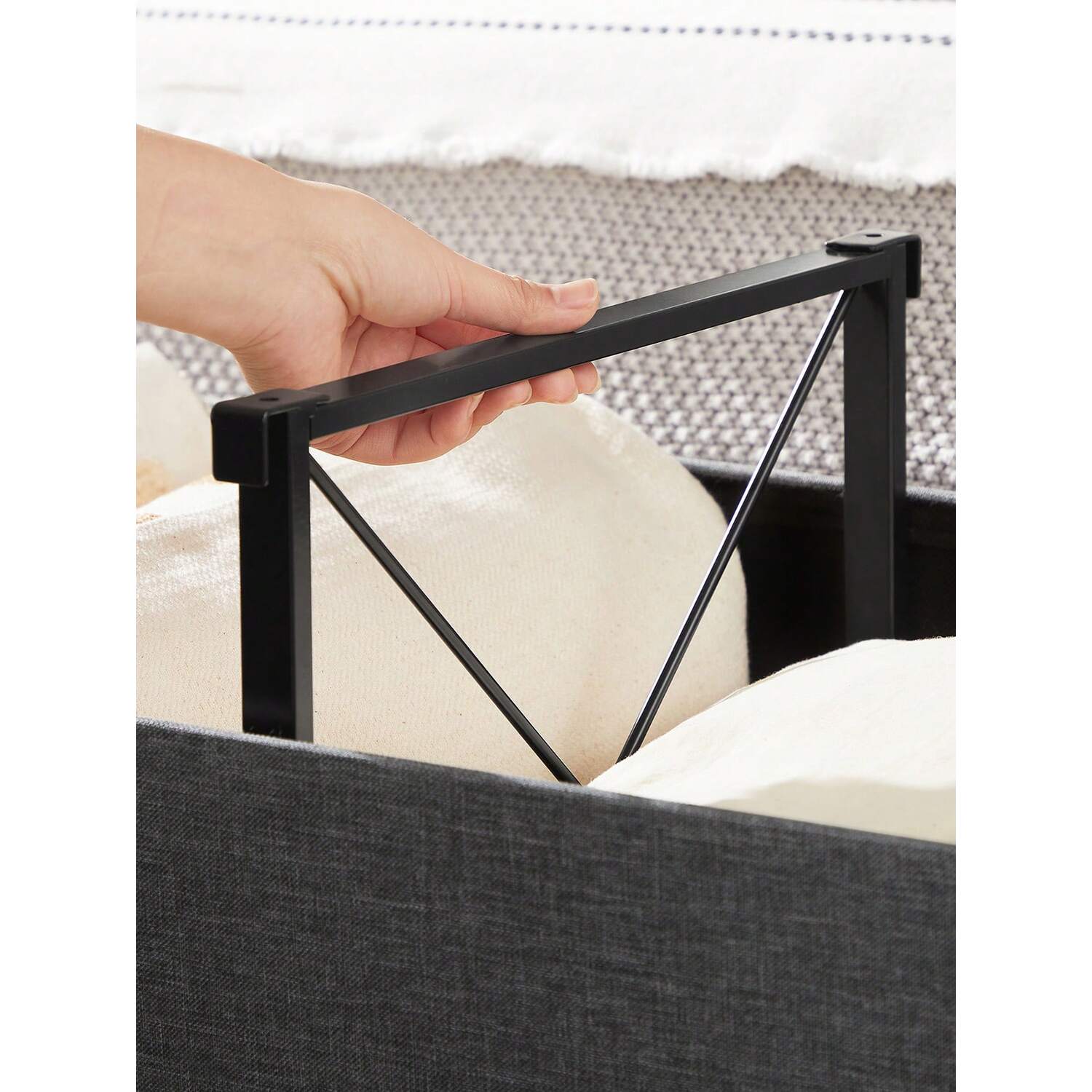 Songmics Foldable Storage Ottoman Bench - Grey