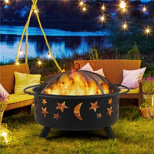 Yaheetech Iron Round Fire Pit with Mesh Cover