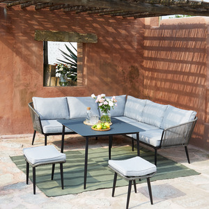 Sartene Outdoor Dining Set - Corner Sofa, Dining Table, 2 x Stools