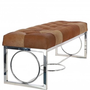 Cowhide Quilted Bench with Chrome Stainless Steel Frame AGC 1920