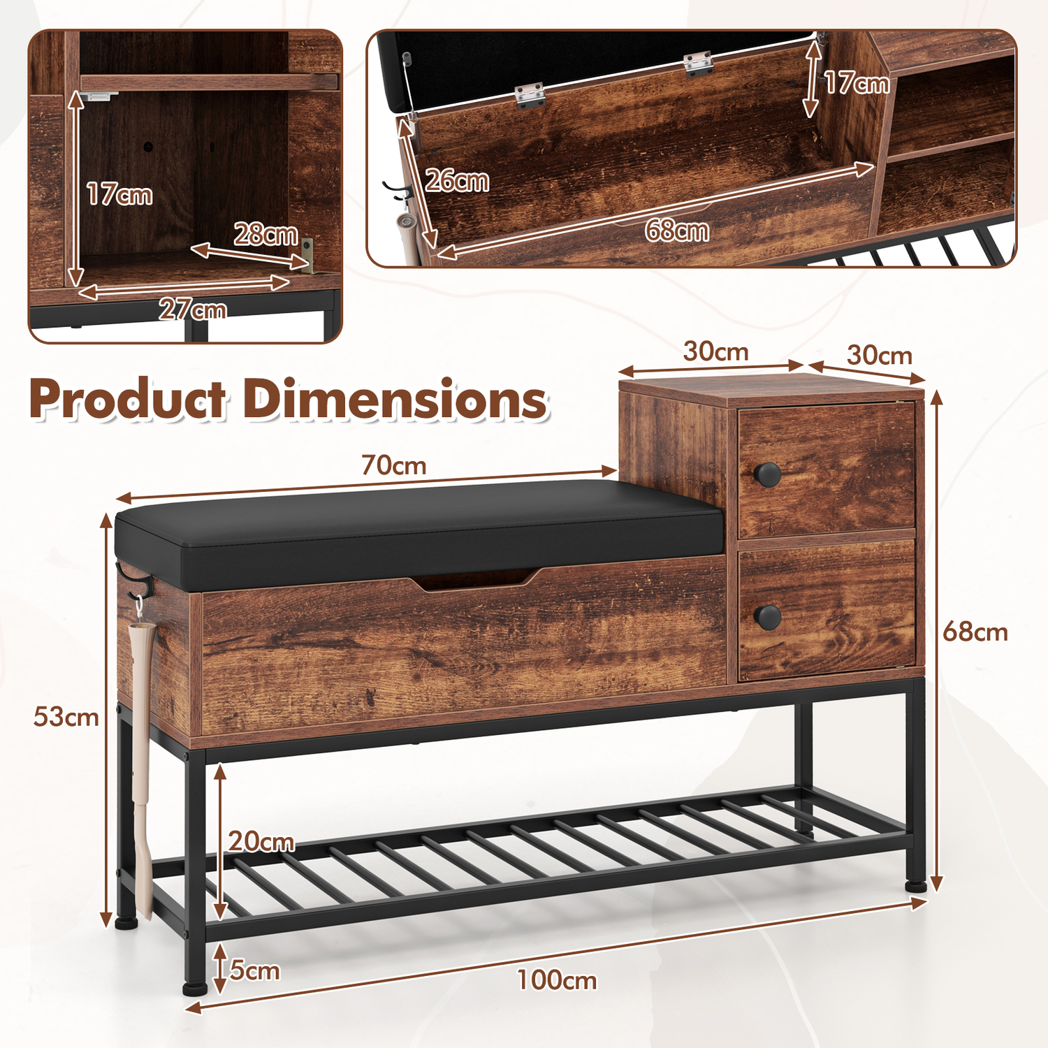 Entryway Bench Shoe Bench - Brown