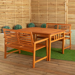 4 Person Wooden Garden Table, 2 Benches Furniture Set