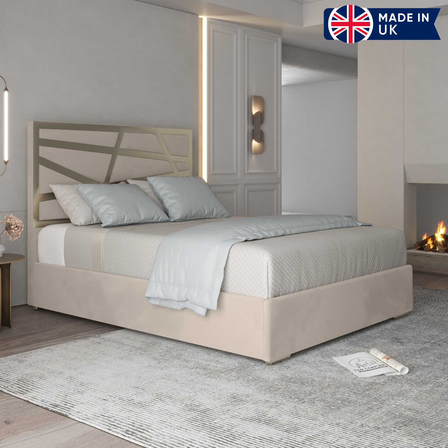 Cloudrest Soft Velvet Upholstered Metal Bed Frame - Cream Small Double