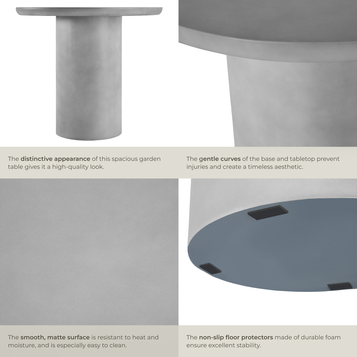 Round Garden Table Talmi In Stone Grey Minimalist Design And Weather Safe - Concrete Gray