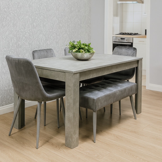 Stone Grey Effect Table with 4 Chairs and Bench Dining Set