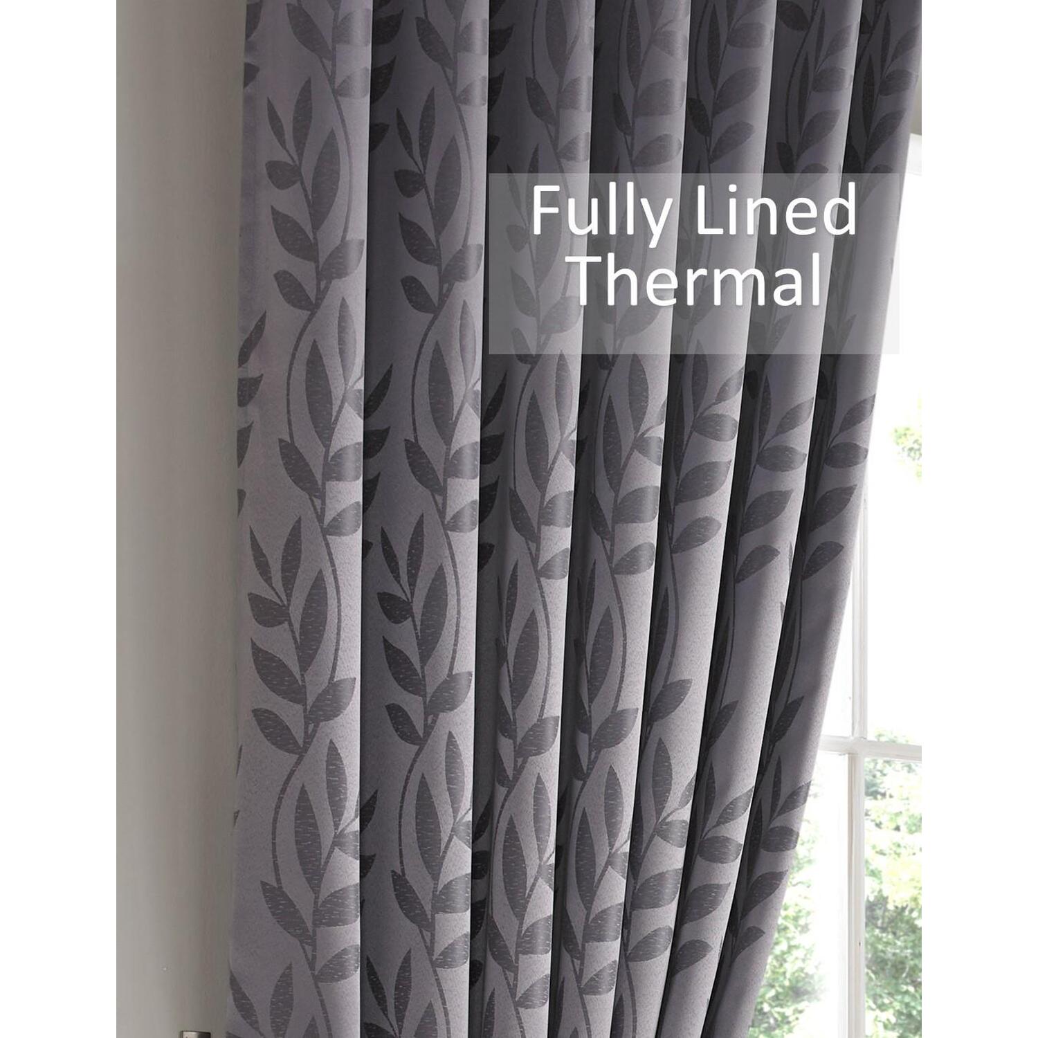 Faux Silk Dupion Leaf Jacquard Ring Top Curtains - Silver 229cm 168cm