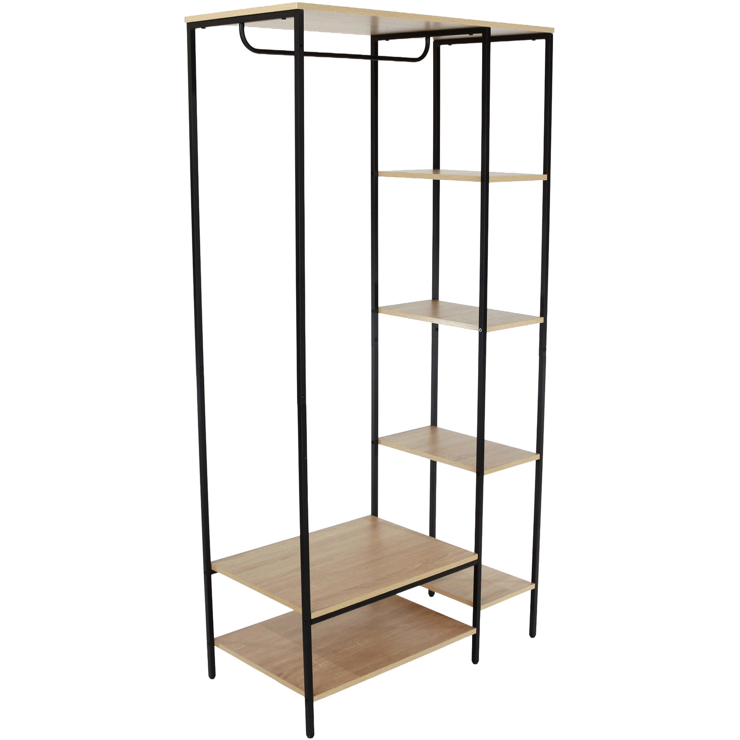 Kelly Oak Effect Open Wardrobe With Side Shelf Storage - Rustic - Oak