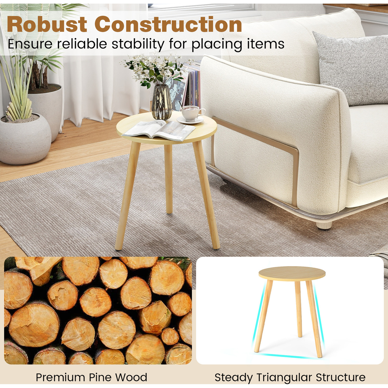 Round Coffee Table Side Table - Natural