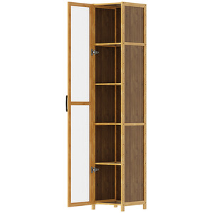 Brown & Wood & Translucent / 160cm Narrow Bookcase Storage Unit with Acrylic Doors shot 11446118