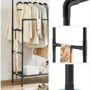 Double Rail Clothes Rack with Storage Shelf