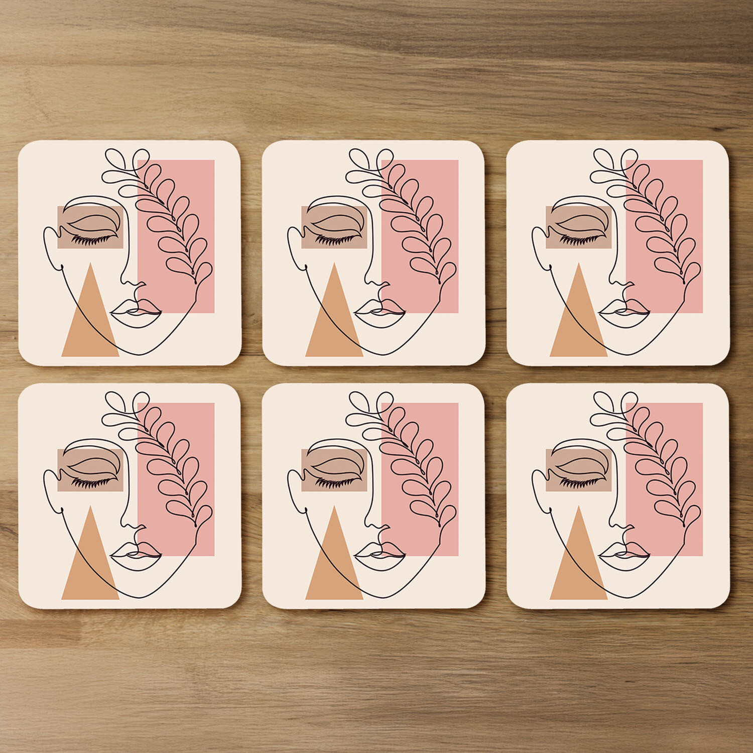 Minimal line drawing of womans face Designer Coaster Set - White