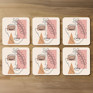 Minimal line drawing of womans face Designer Coaster Set
