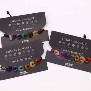Chakra String Bracelet with Mini Donut Gemstones - Adjustable  Layerable