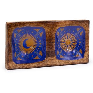 Sun Moon Enameled Double Trinket Tray Handcrafted Jewelry Organizer