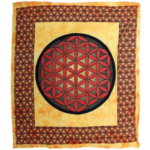 Double Cotton Bedspread  Wall Hanging - Flower of Life in Orange