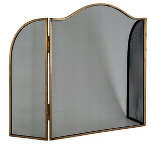 Antiqued Brass Large Fire Screen Vintage Style Fireplace Protector