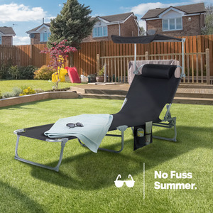 Black LIVIVO Folding Sun Lounger with Sun Shade Black shot 12868374