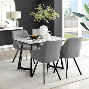Carson White Marble Effect Dining Table and 4 Falun Black Leg Chairs
