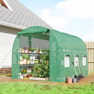 Outsunny Walk-in Greenhouse with Shelves, Roll Up Door