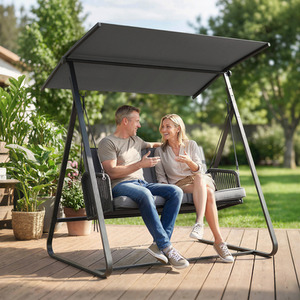 Outsunny 2-Seater Rattan Swing Chair with Adjustable Canopy
