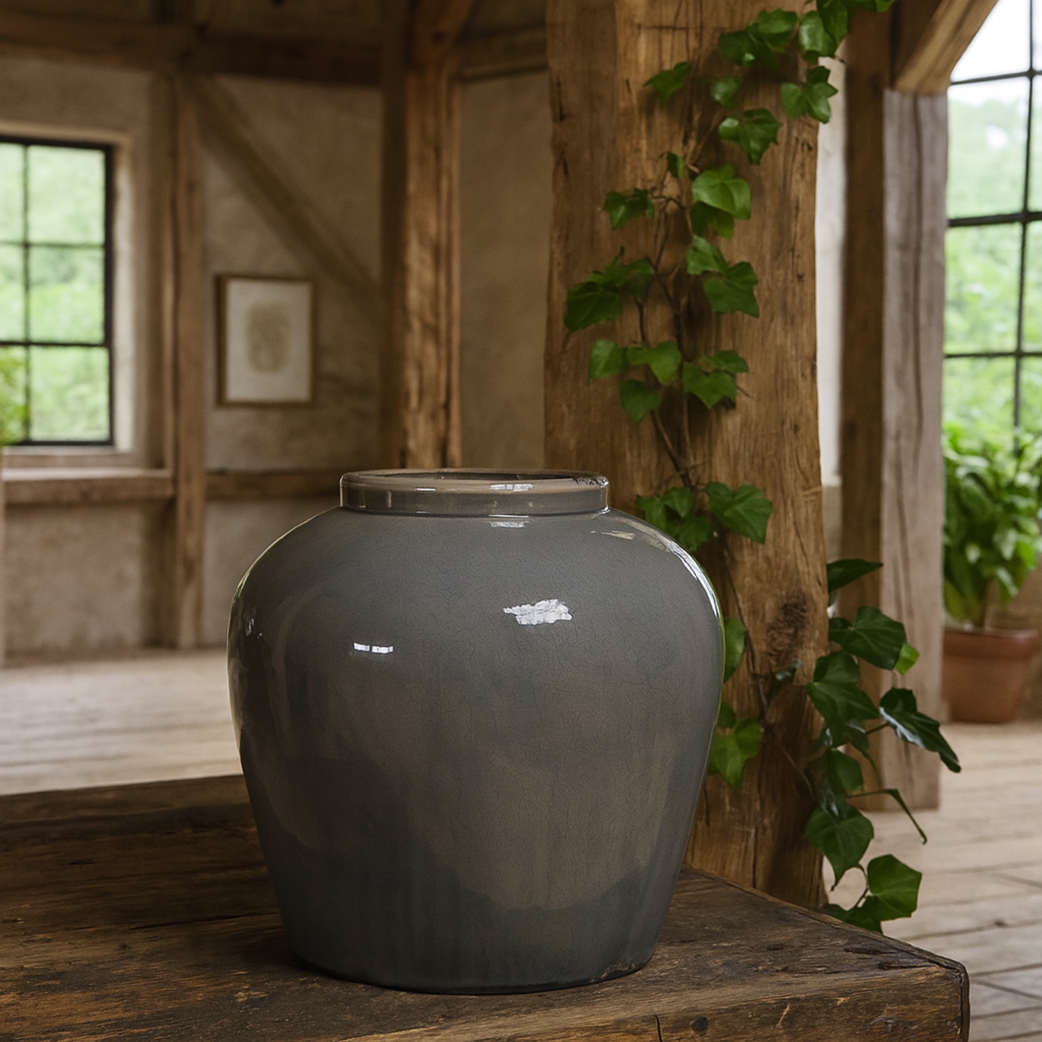 Bloomwood Grey Glazed Ceramic Vase 370mm - Grey