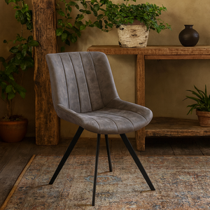 Wyld Haus Arques Swivel Dining Chair - Grey Faux Leather, Industrial Metal Base