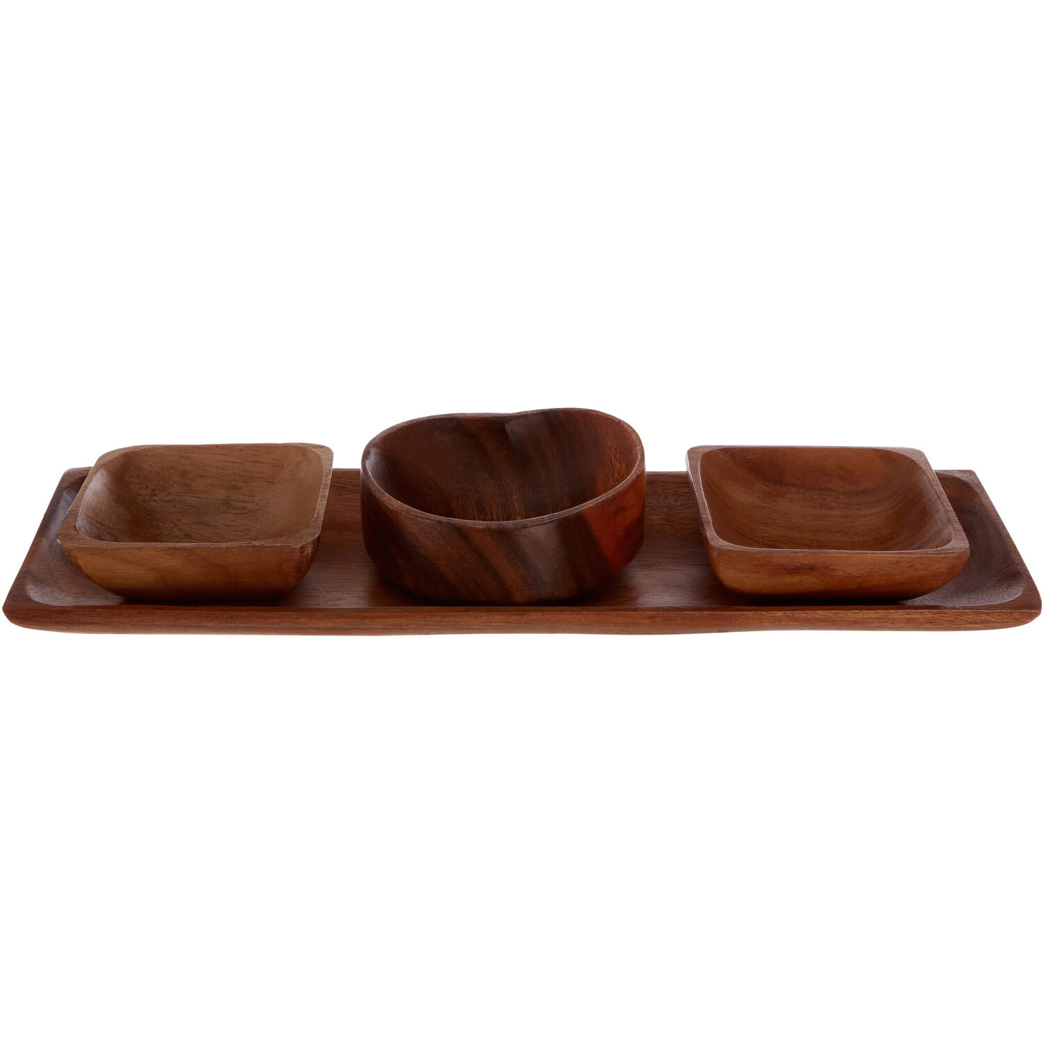 Kora Acacia Wood 3 Piece Serving Dish Set With Tray - Natural