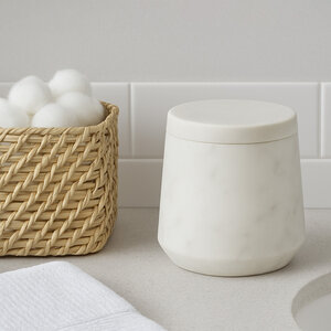 Abaska Off White Marble Cotton Jar