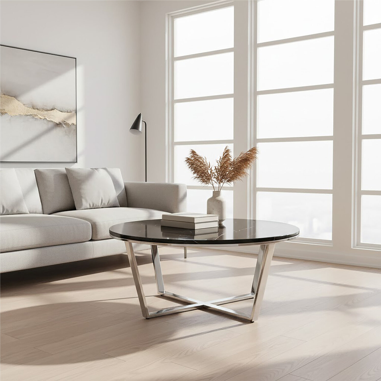 Allure Round Black Faux Marble Coffee Table - Black