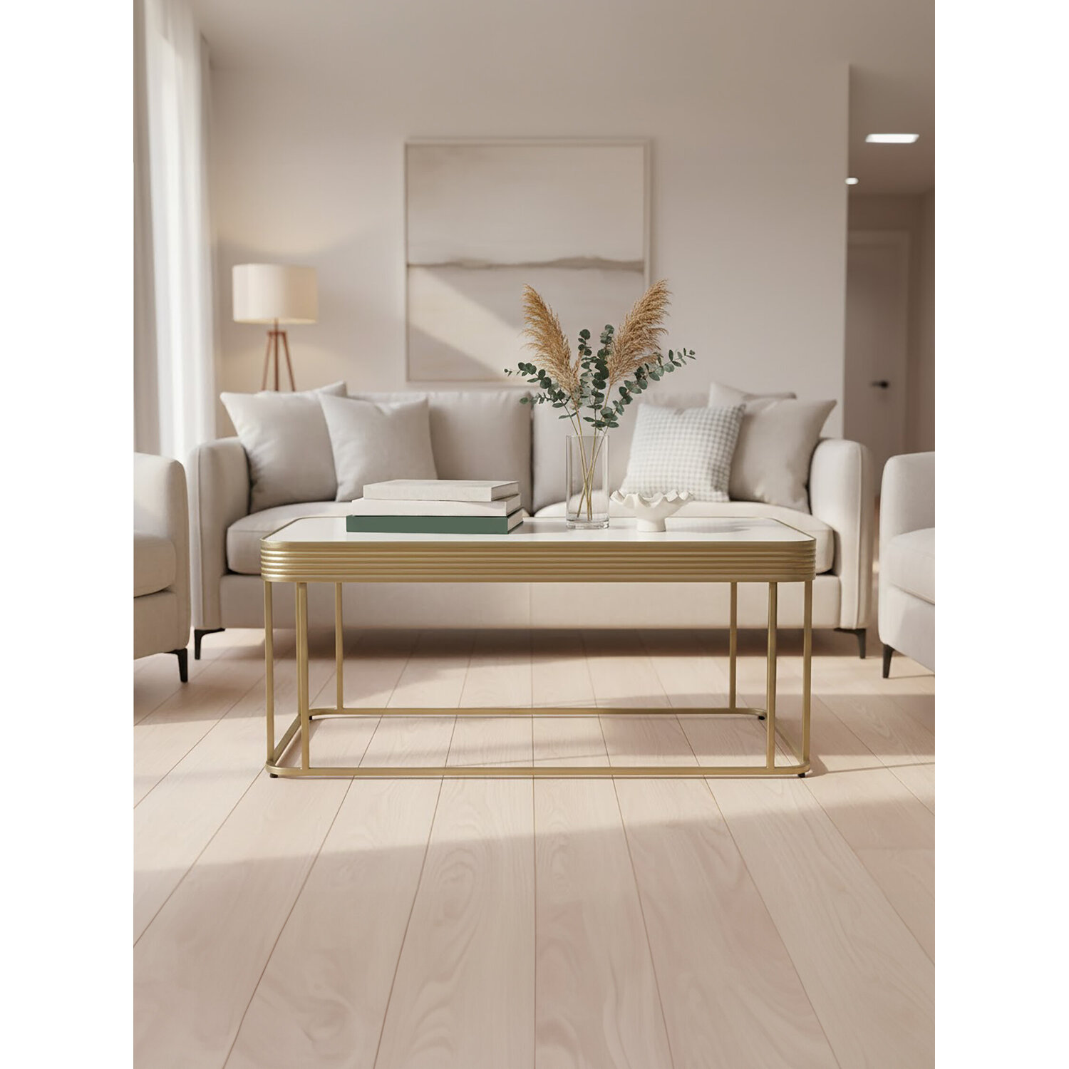 Ella Gold Coffee Table with Mirror Top - Brown