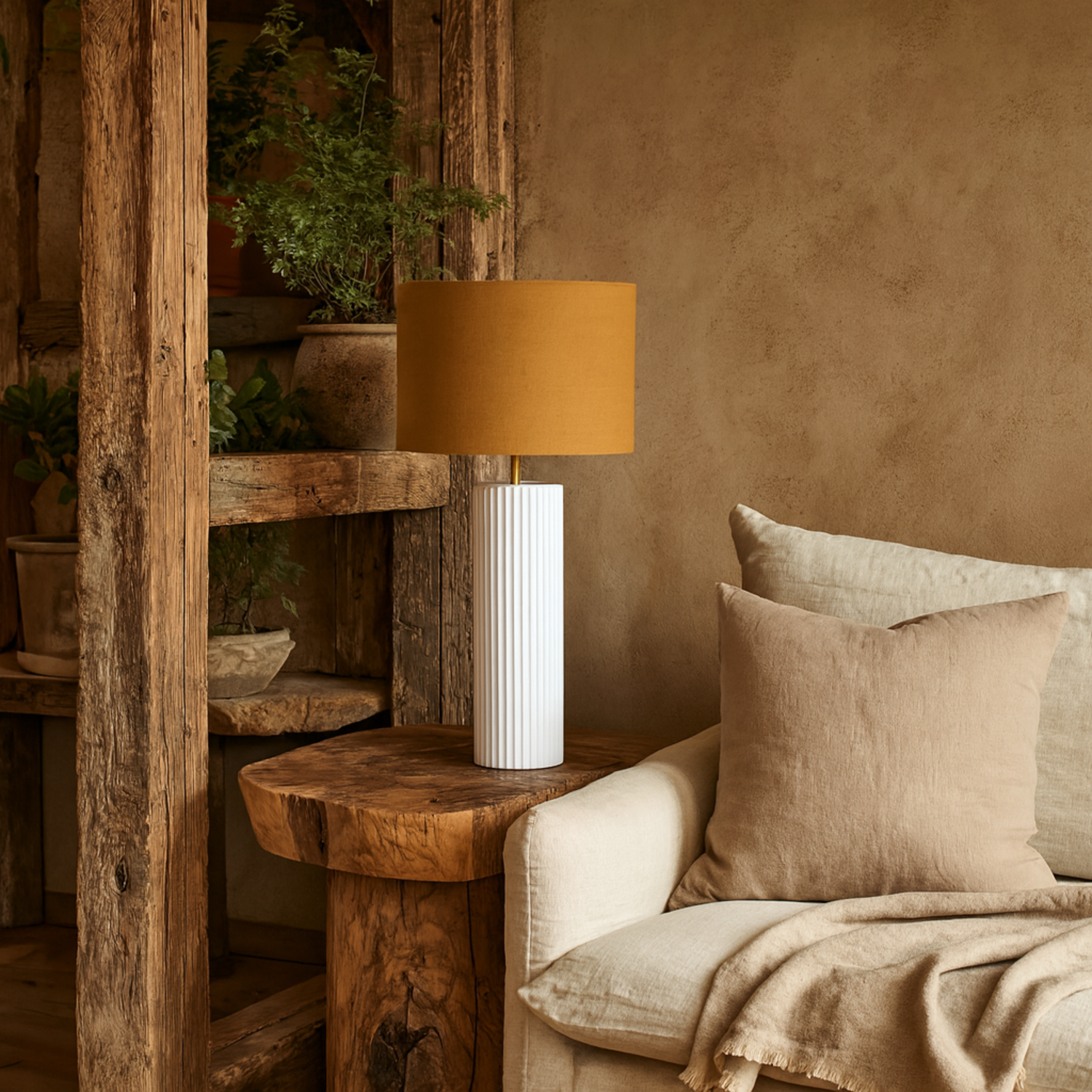 Image of Verona Ochre Ribbed Ceramic Table Lamp&hellip;