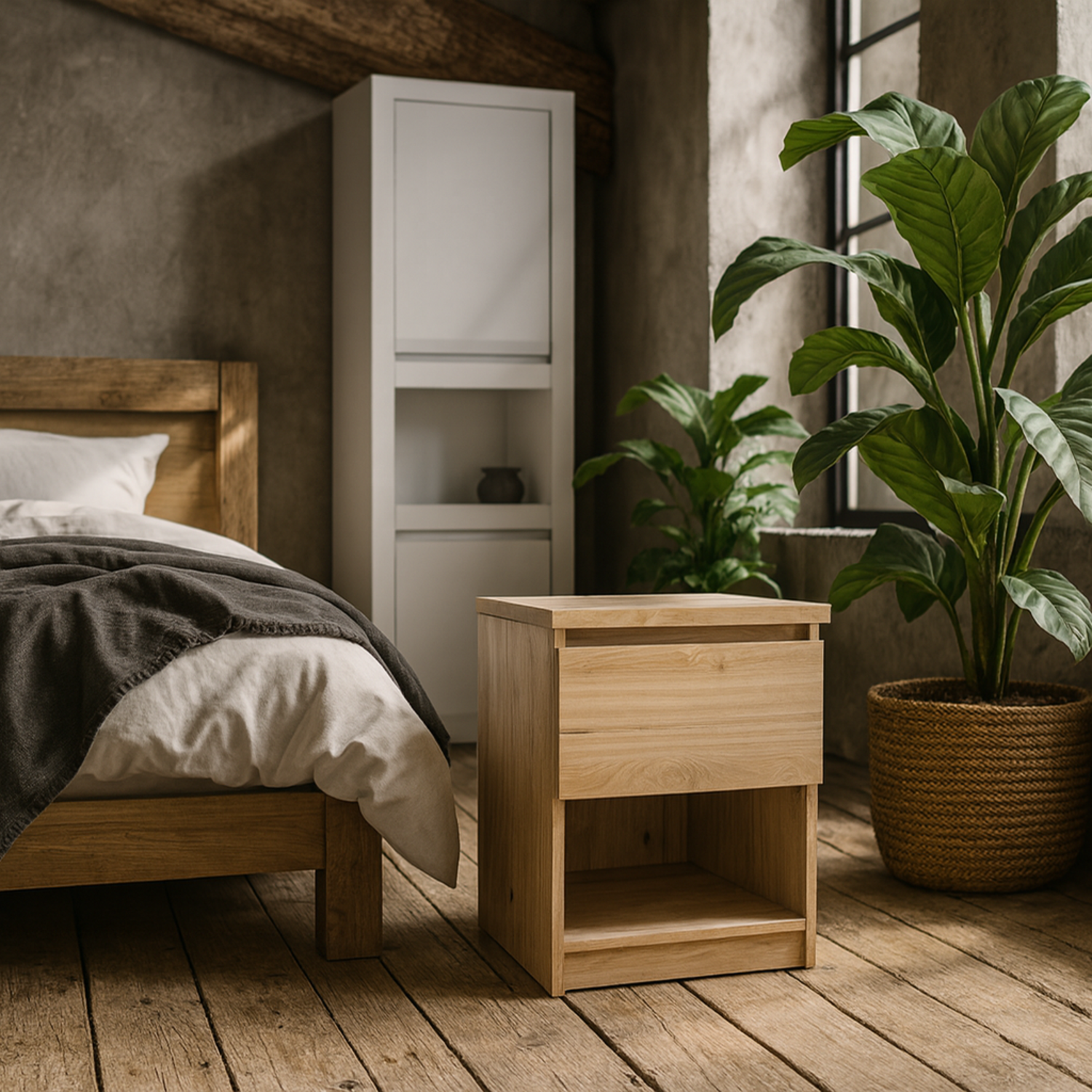 Budapest Natural Effect Bedside Table 1 Drawer 1 Shelf - Natural