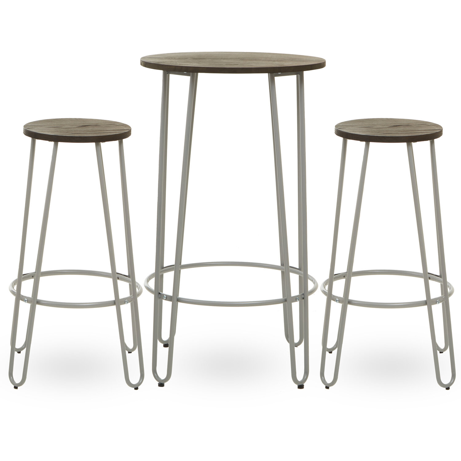 District 3 Piece Elm Wood Bar Table And Stool Set - Natural