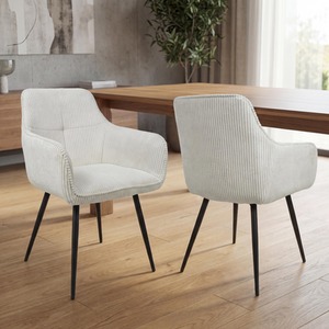 Alden Pair of White Corduroy Upholstered Dining Chairs