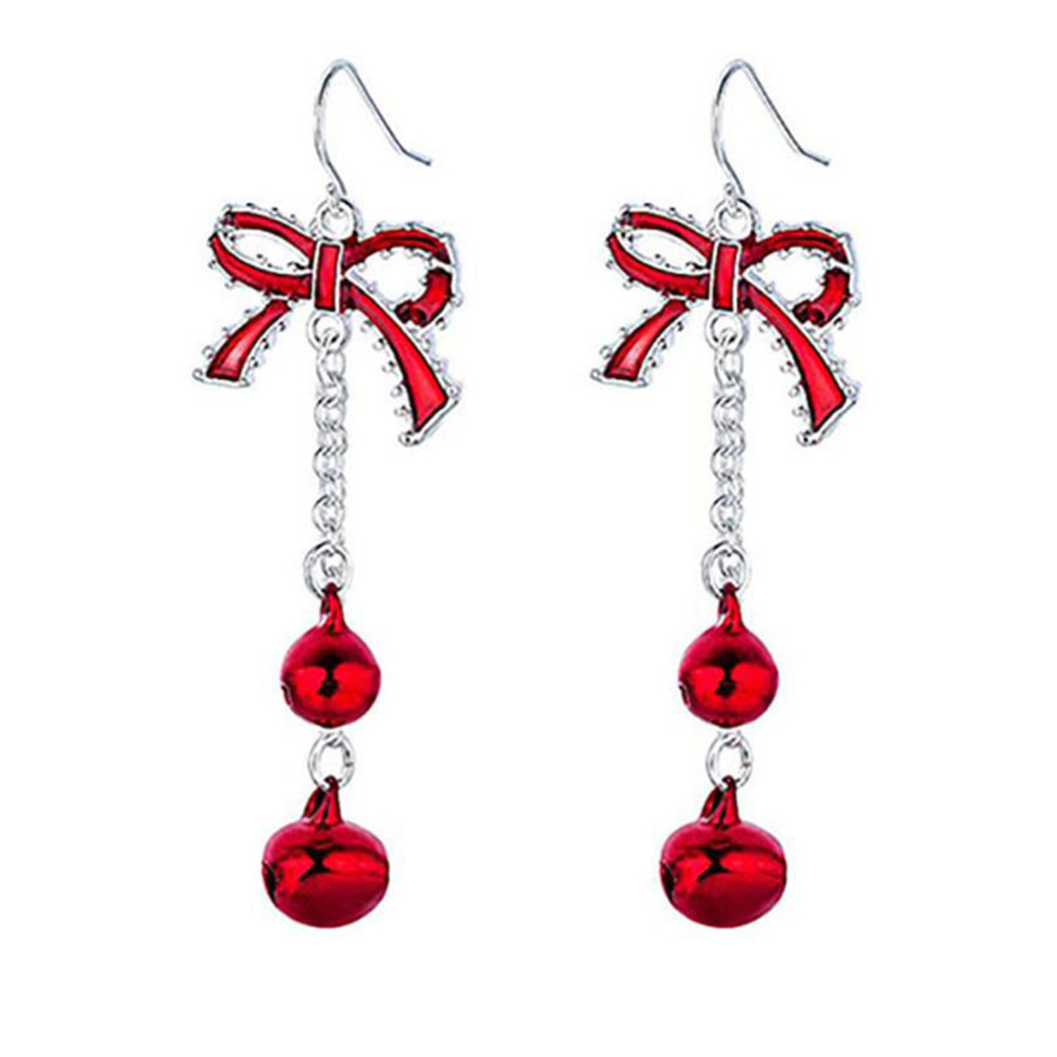 Christmas Bowknot Red Bell Dangle Earrings - Red