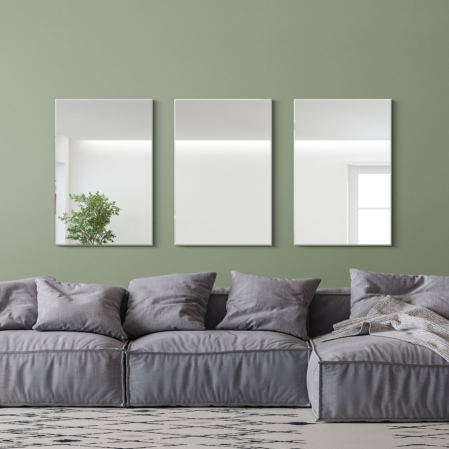 3 x Bevelled Venetian Panel Effect Mirrors - Silver
