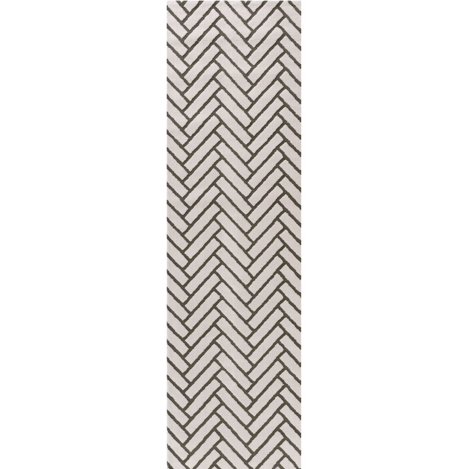 The Rugs Loft Chevron Design Textured Runner In Blue 80X300 Cm - Green - Image 3