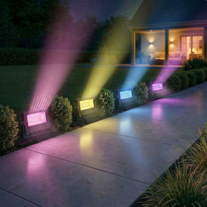 Outsunny 4-Pack LED Floodlights with Remote Control, Black