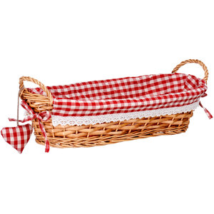 Orla Red Gingham Lining Oblong Willow Bread Basket