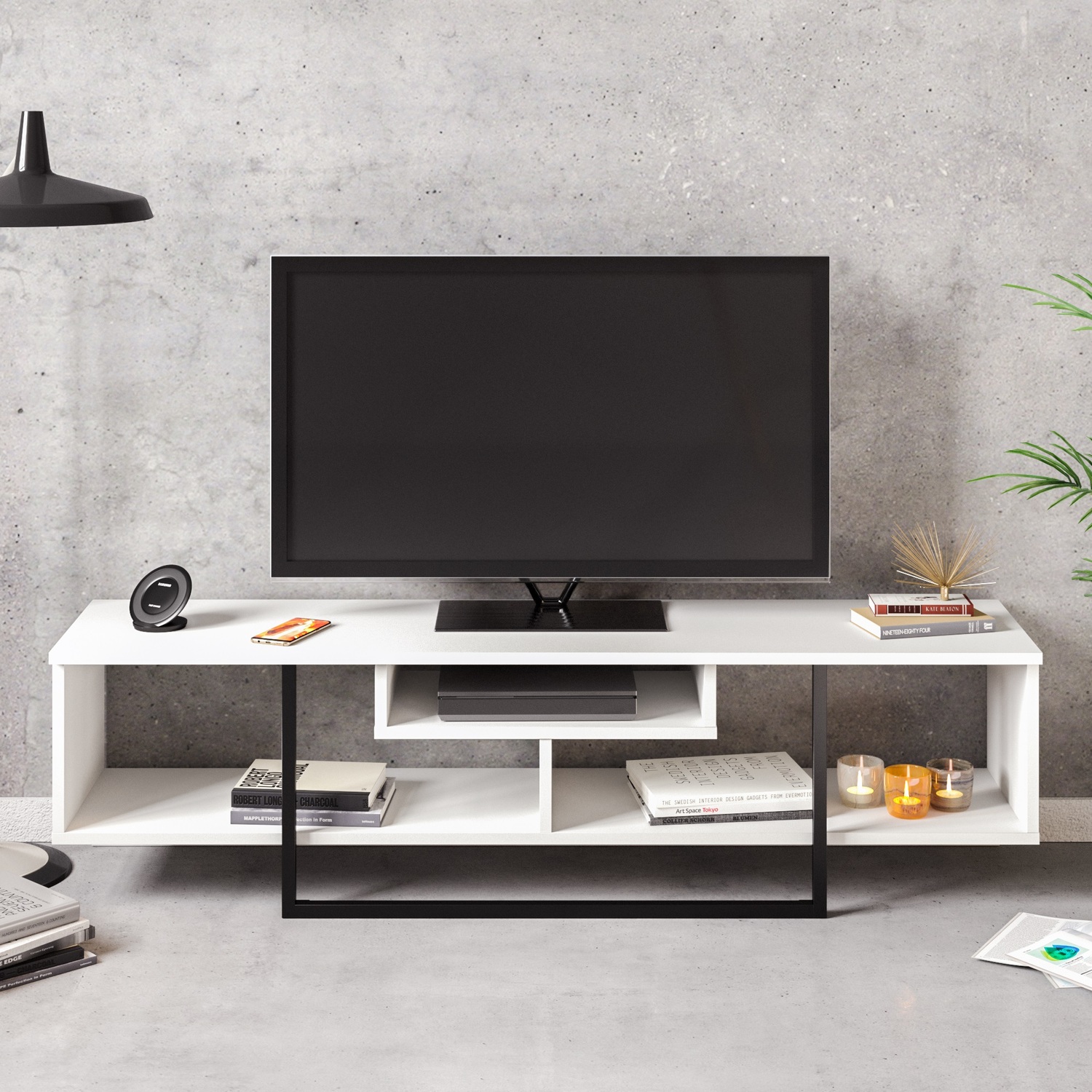 Asal TV Unit - White and Black / 35.2cm / 400.00cm / 59in
