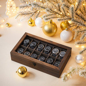 SONGMICS Watch Box with 12 Slots, Solid Wood Watch Case