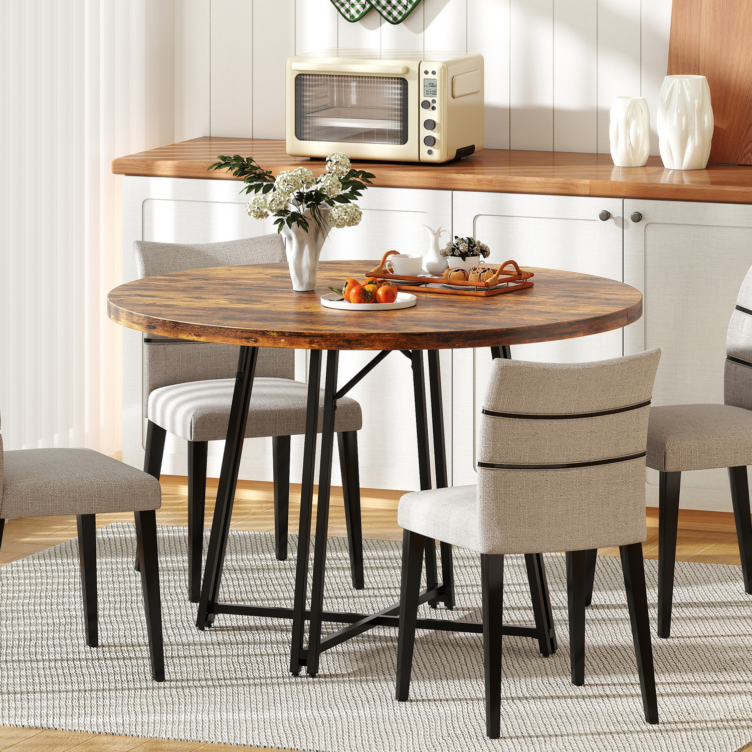 Round Kitchen Table Dining Table - Brown