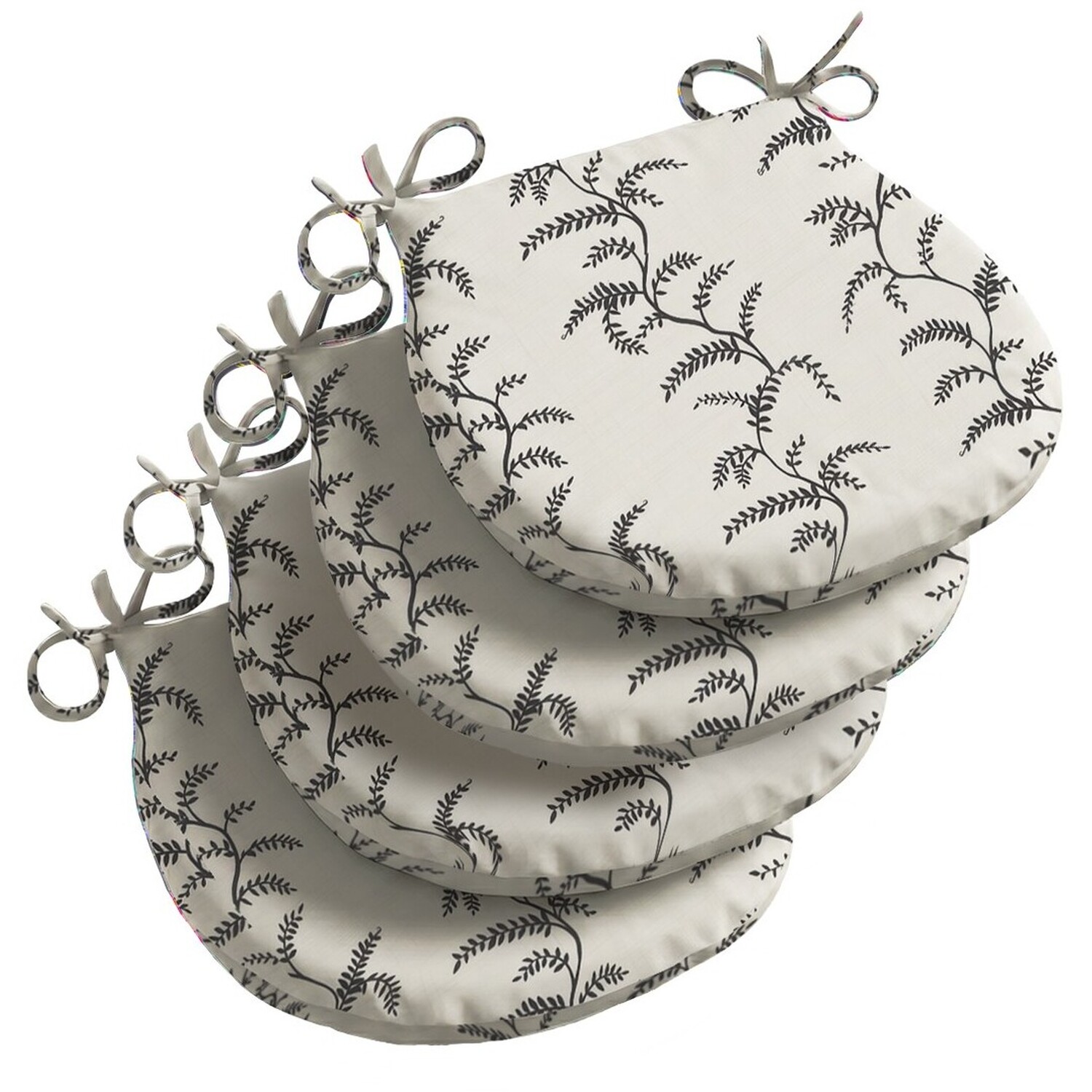 Livinluxury Linen Fern Outdoor D Shaped Seat Pad - Grey/White / 4