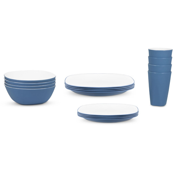 16 Piece Plastic Dinner Set - Microwave and Dishwasher Safe - Blue