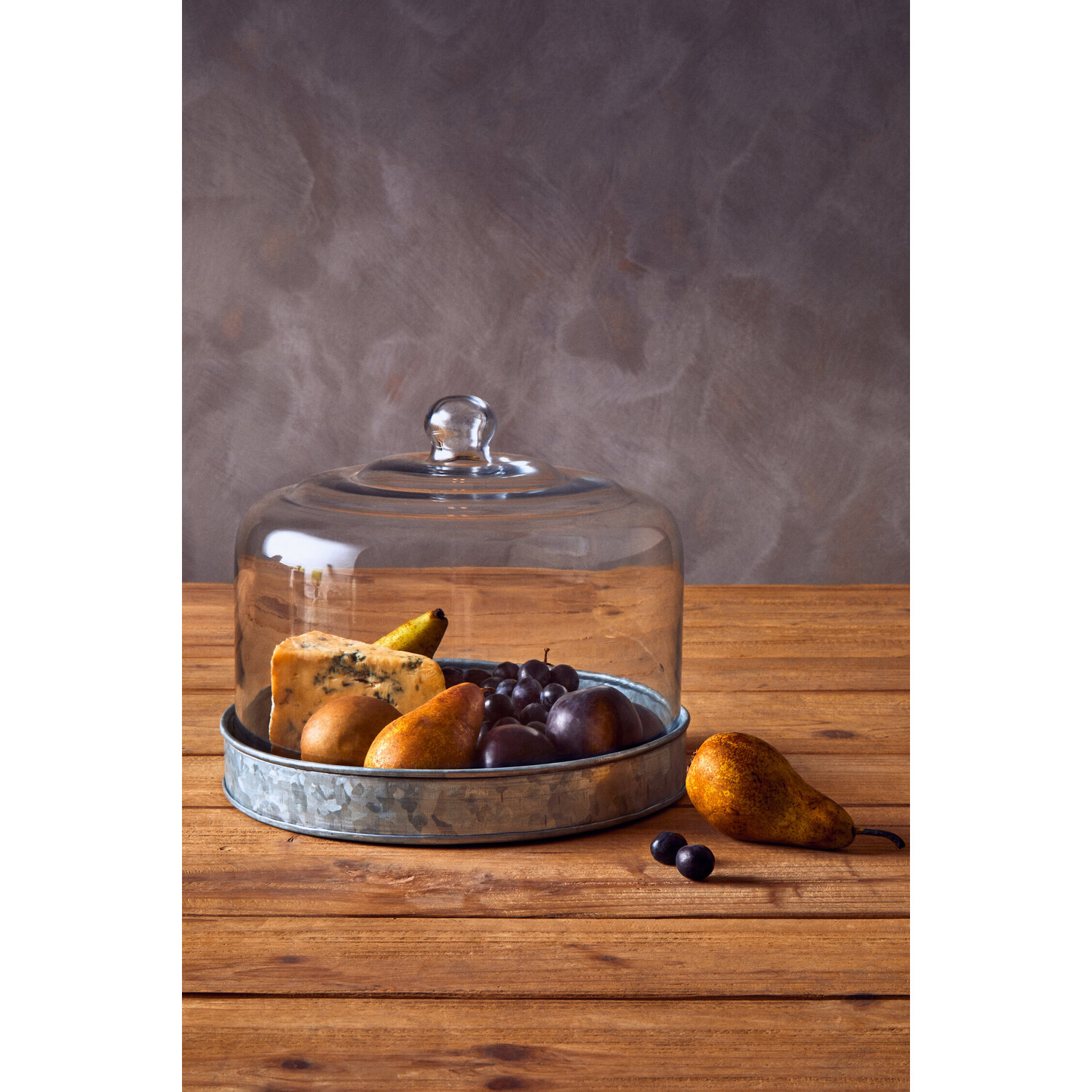 Maison By Premier Drummond Galvanised Steel Cake Plate With Glass Dome - Silver, Clear