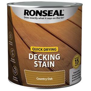 Ronseal Quick Drying Decking Stain Country Oak 2.5L - 39077 - Ideal for Quick Reapplication