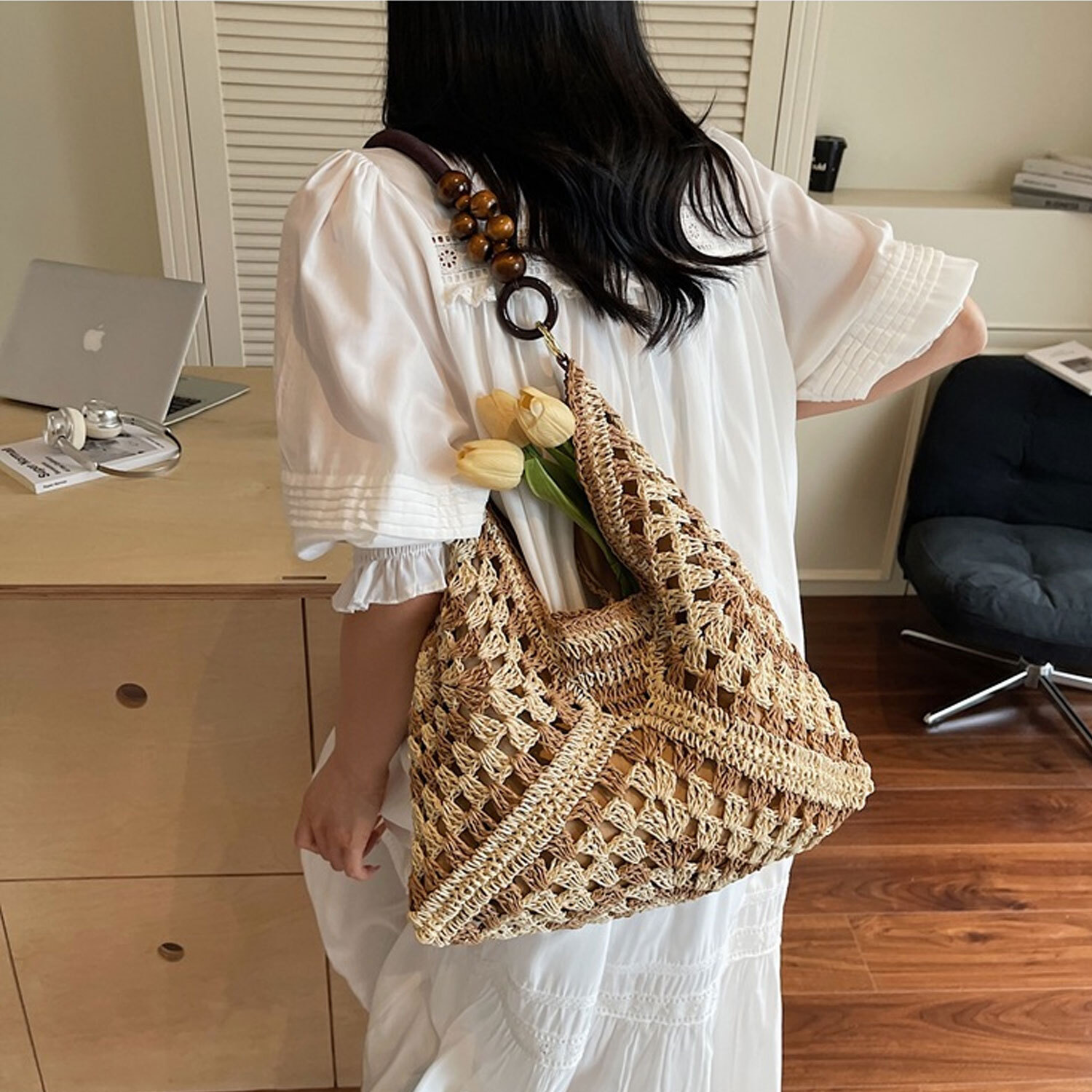 Handmade Paper Crochet Straw Tote Bag