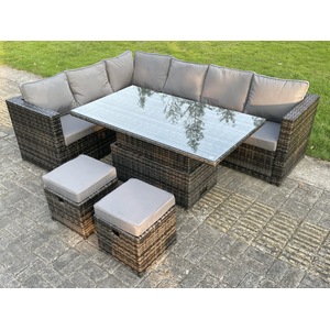 8-Seater Rattan Corner Sofa Left Side Dining Table